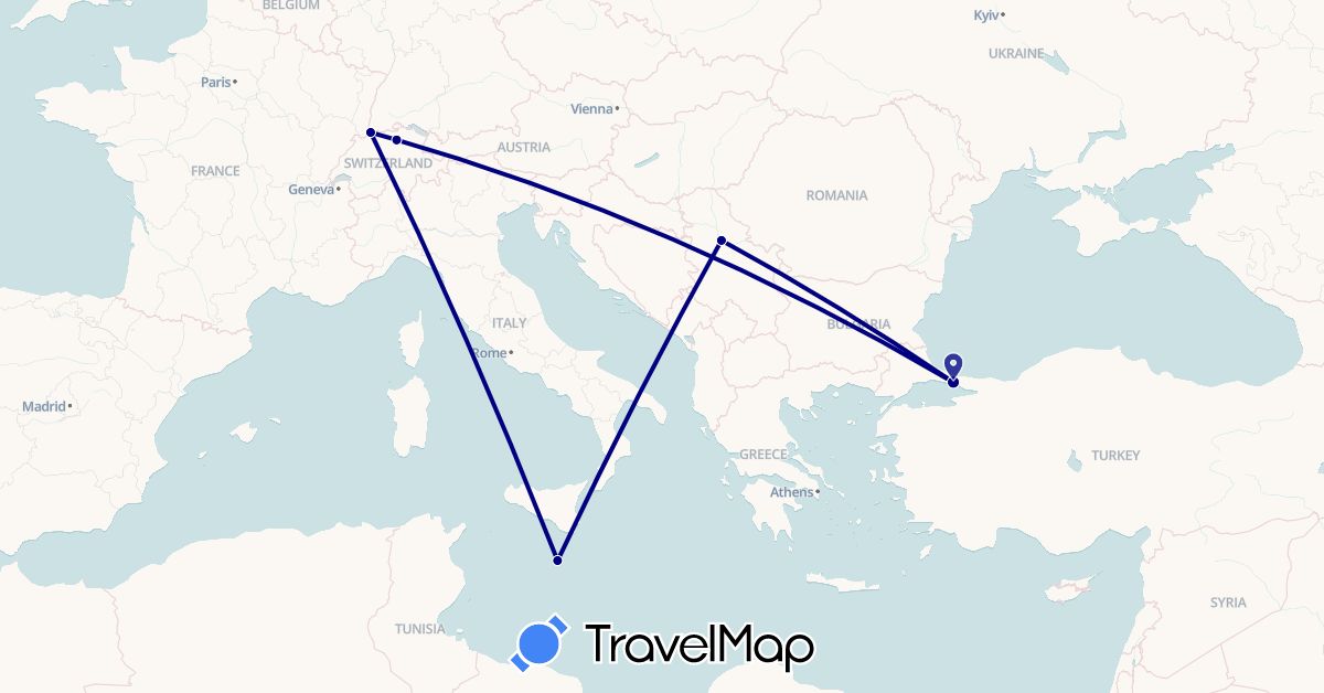 TravelMap itinerary: driving in Switzerland, Malta, Serbia, Turkey (Asia, Europe)